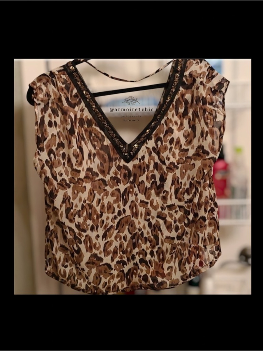 COSTA BLANCA | Leopard Print Double V Neck Sheer Blouse | Women’s Petite Small